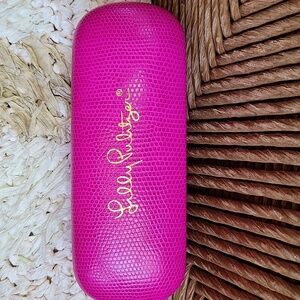 Lilly Pulitzer pink, faux croc hard eyeglass/sunglass case